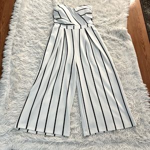 Black and White Stripe Strapless Jumpsuit